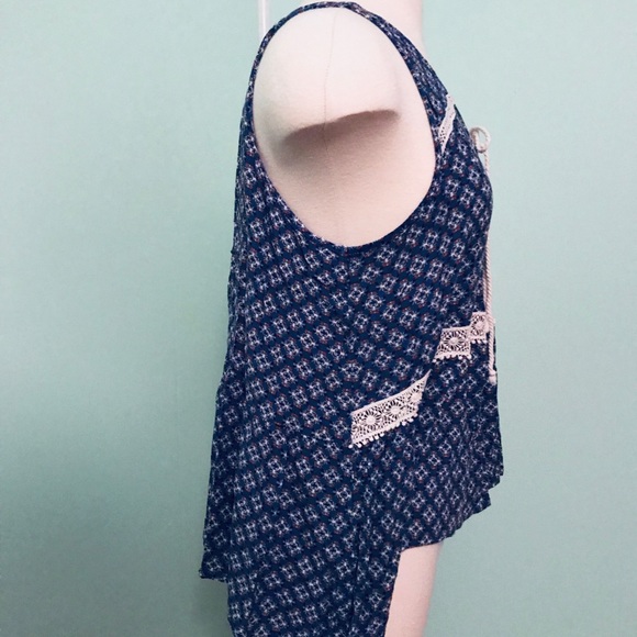 Boho Blue Blouse Hi Low Cut - Picture 4 of 8